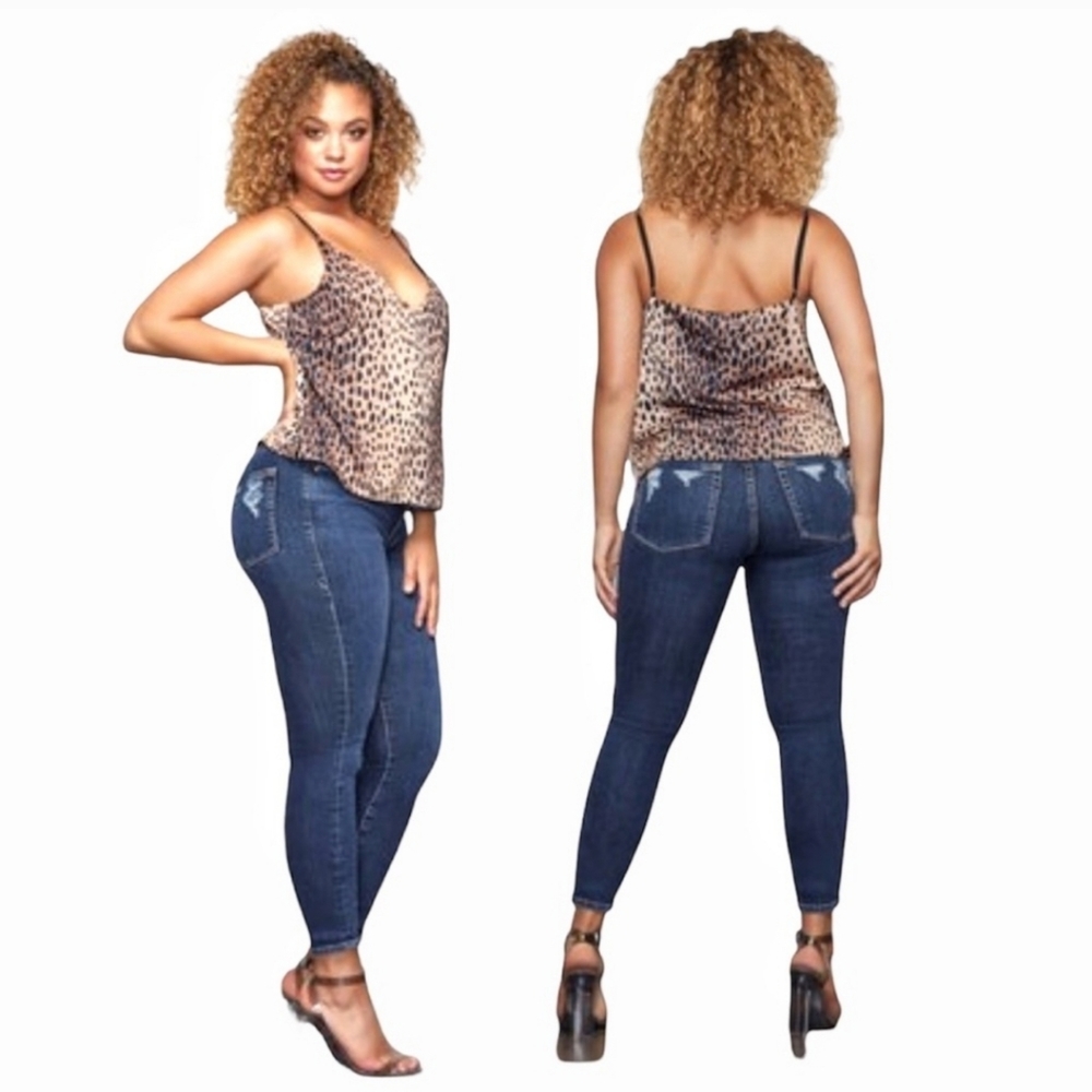 Good American Good Legs Crop High Rise Skinny Jeans Distressed Blue 345 Size 20